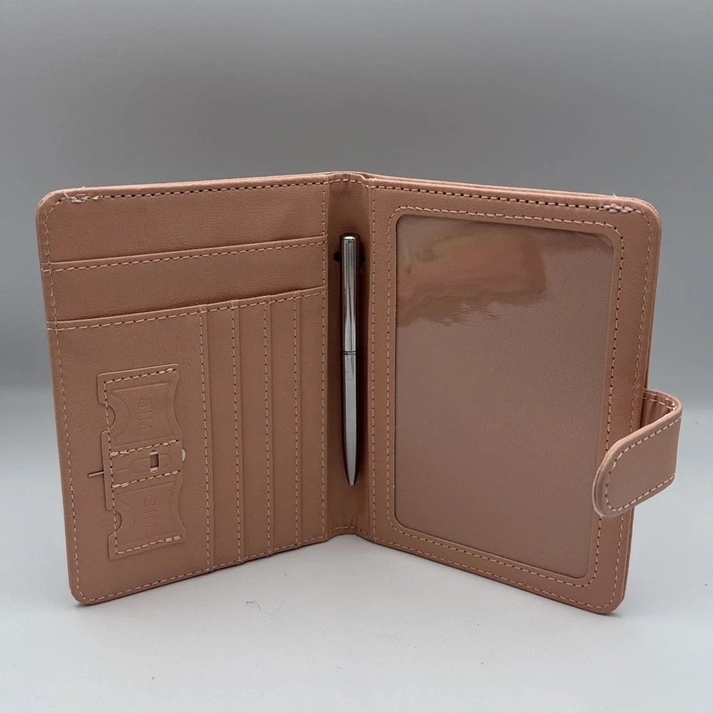 GOAUS Passport Holder with Money Pocket and AirTag Card Slot RFID Wallet Pink